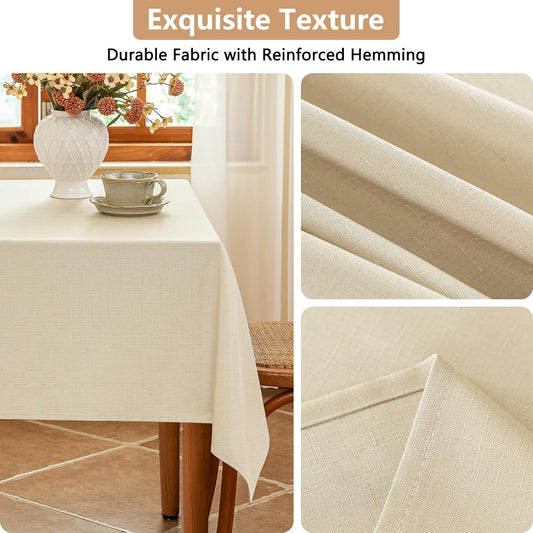 Fabric Rectangle Table Cloth, Faux Linen Textured Water Resistant & Wipeable Tablecloth for 8 Foot Rectangular Table, Anti-Scratch for Dinning Banquet Party, 54 x 108 Inch, Beige