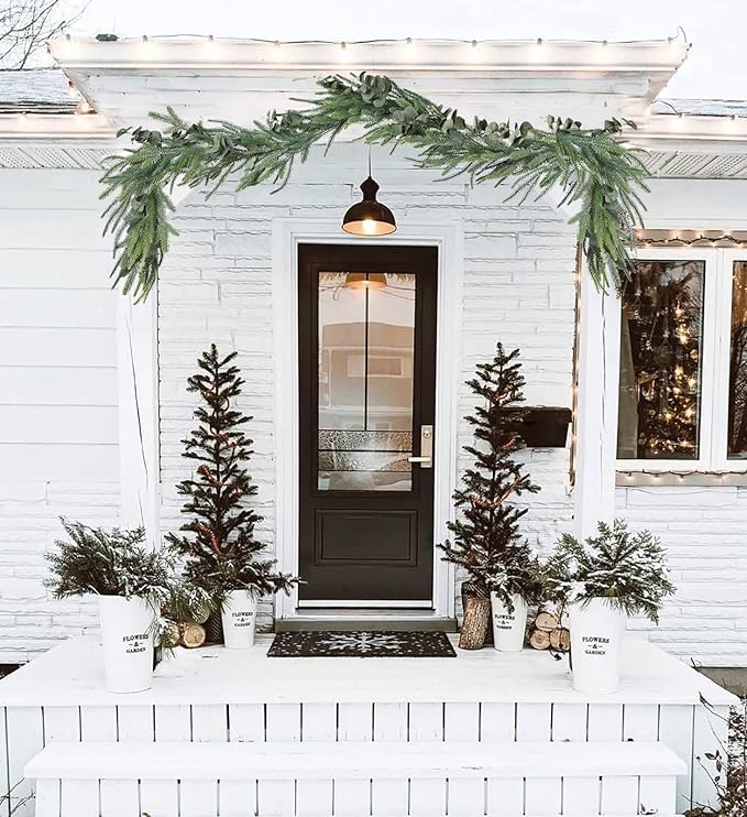 DearHouse Pine Garland Christmas Decoration, Artificial Greenery Garland Norfolk Pine Leaves and Eucalyptus for Holiday Season Mantel Fireplace Table Runner Centerpiece (Pine Garland with Eucalyptus)