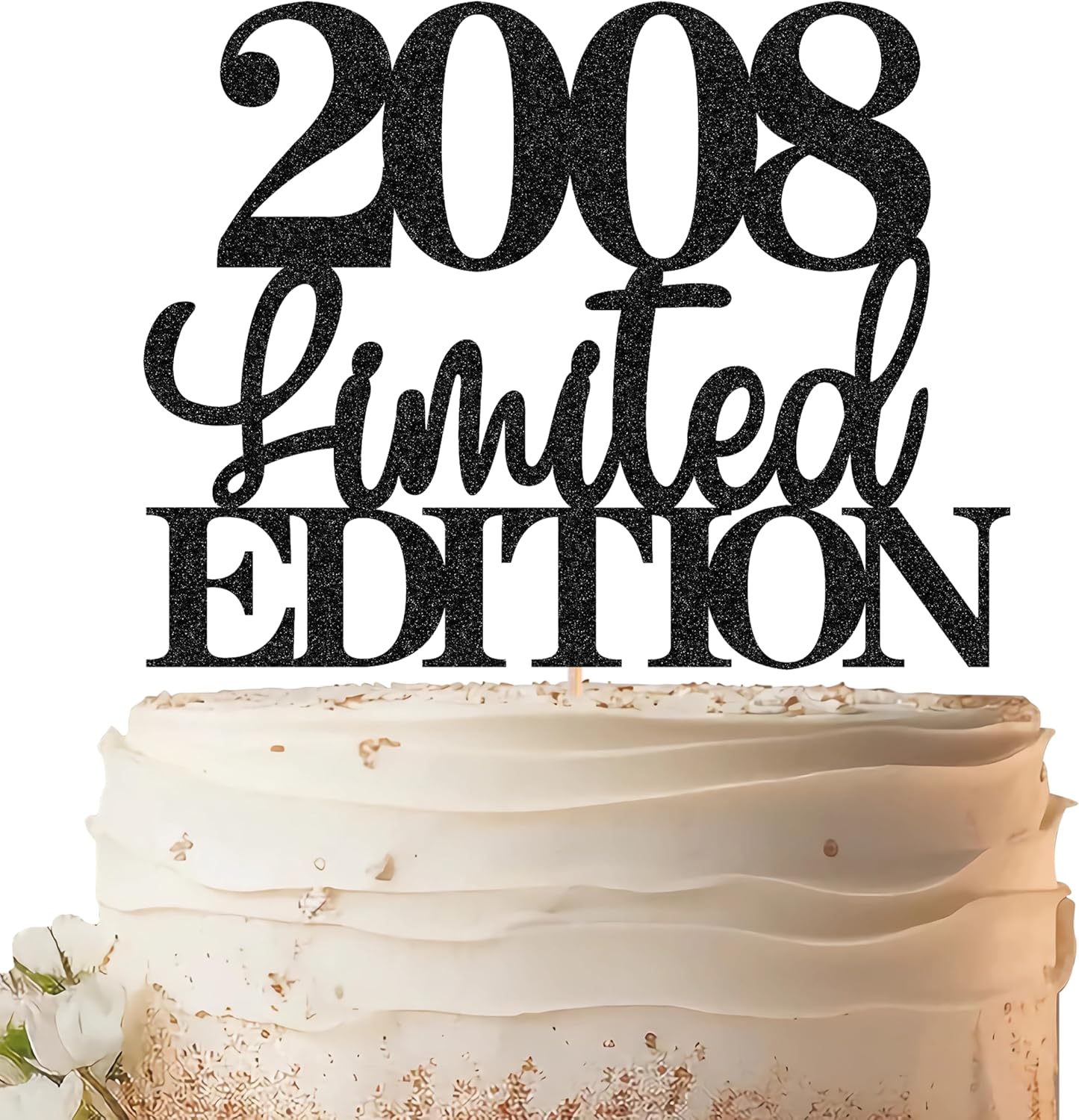 Limited EDITION 2008 Cake Topper - Black Glitter Happy 17th Birthday Party Cake Decoration Supplies, Cheer to 17 Years Cake Bunting Decor for 17th Birthday Party Photo Booth Props