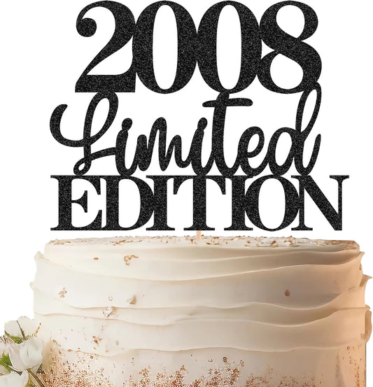 Limited EDITION 2008 Cake Topper - Black Glitter Happy 17th Birthday Party Cake Decoration Supplies, Cheer to 17 Years Cake Bunting Decor for 17th Birthday Party Photo Booth Props