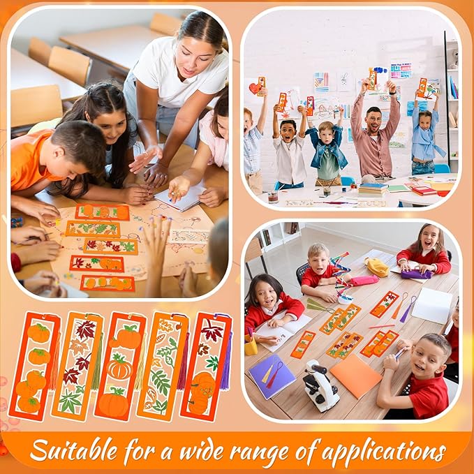 Yexiya 100 Pcs/50 Set Thanksgiving DIY Wooden Bookmarks Bulk for Book Lovers, Fall Bookmarks Decorations, Maple Leaf Pumpkin Book Markers for Women Men, Autumn Birthday Holiday Gift Art Project