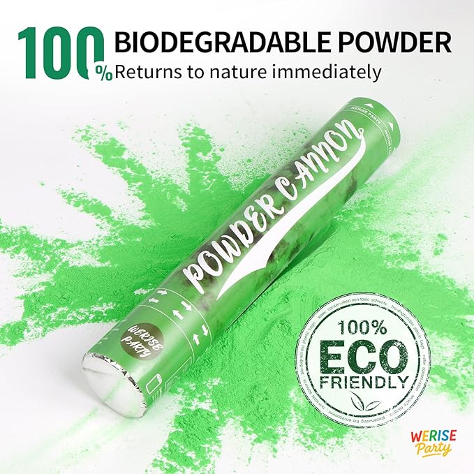 Green Powder Cannon Poppers, WERISE Party Biodegradable Smoke Poppers Cannon 12 Inch Powder Poppers for Graduation Birthday Party and Celebrations 2 Pack