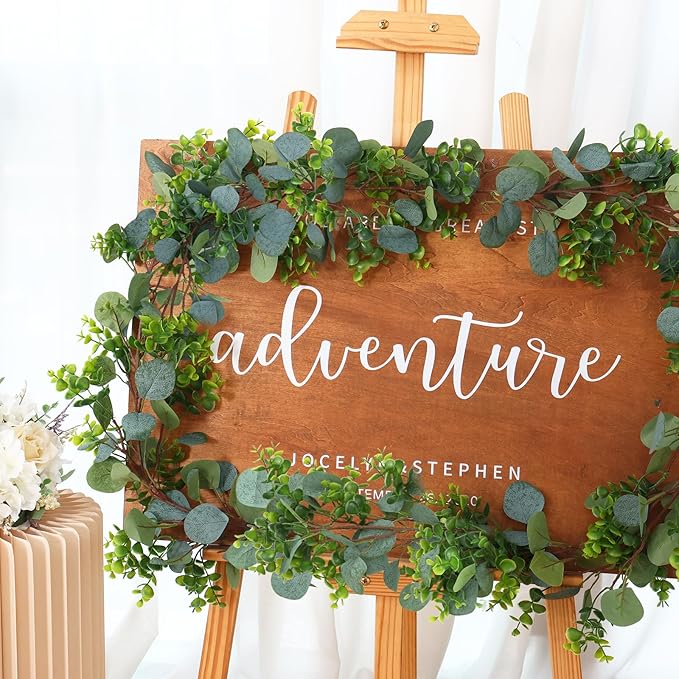 JPSOR 4pcs 26.4ft Artificial Eucalyptus Garland Greenery Garland Fake Eucalyptus Leaves for Wedding Arch Farmhouse Mantle Table Runner Centerpiece Home Party Christmas
