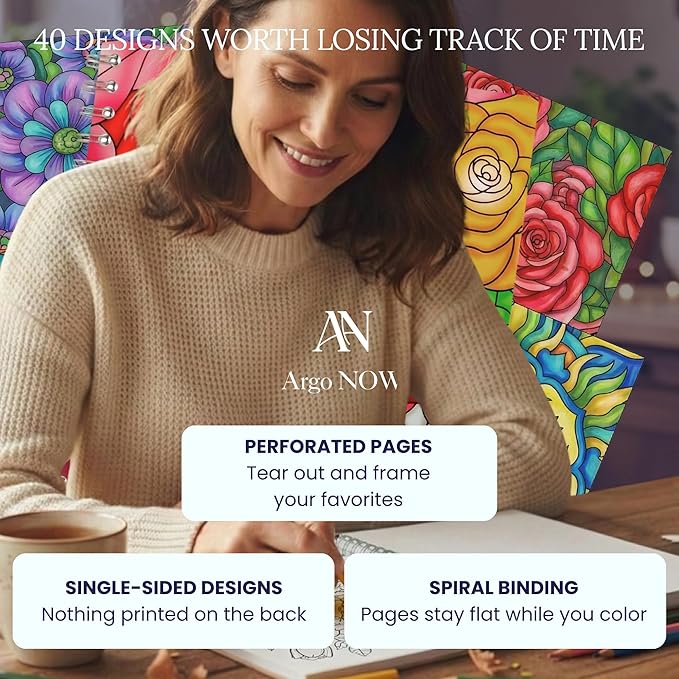 Adult Coloring Book for Women – 40 Mandala and Flowers Designs - Adult Coloring Book Spiral Bound for Adults Relaxation, Stress Relief Gift Set