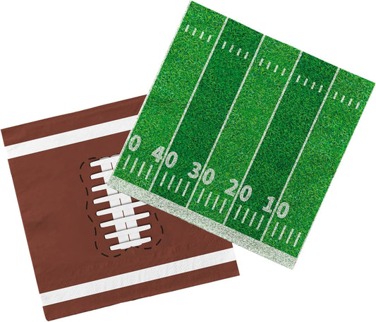80 Pcs Football Birthday Party Supplies Disposable Paper Cocktail Napkins for Tailgate Party Decorations, Assorted 40 Pack Football Field Design and 40 Pack of football Pattern, Total 80 Pack