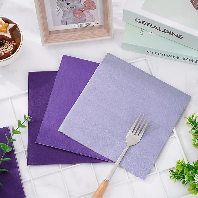 Whaline 150 Pack Purple Napkins 6.5 x 6.5 Inch 3 Colors Graduation Luncheon Napkins Purple Theme Disposable Paper Napkins Dinner Napkins for Party Celebration Gathering Grad Supplies Table Decorations