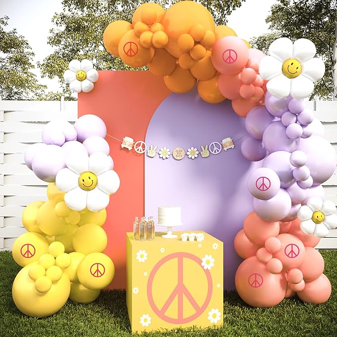 HOUSE OF PARTY Rainbow Balloon Arch Kit – 140Pcs Assorted Color Balloon Garland, Colorful Fiesta Carnival Circus, Birthday Latex Balloons (Hippie Groovy)