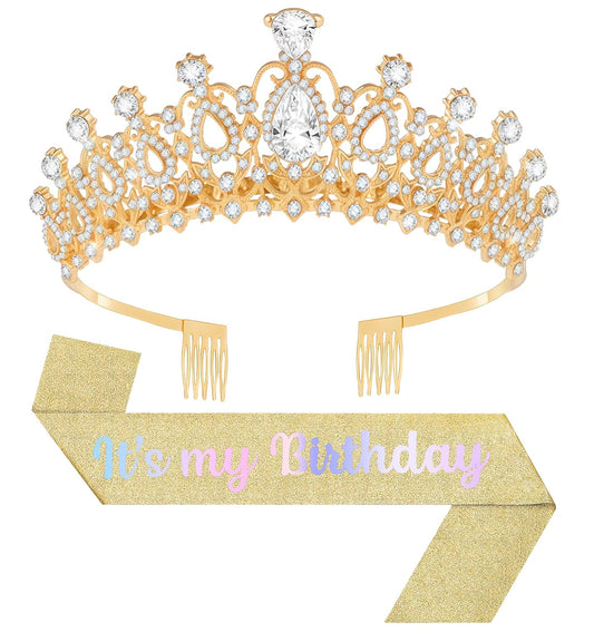 Birthday Tiara and Crown with Sash, Birthday Tiara for Women Party