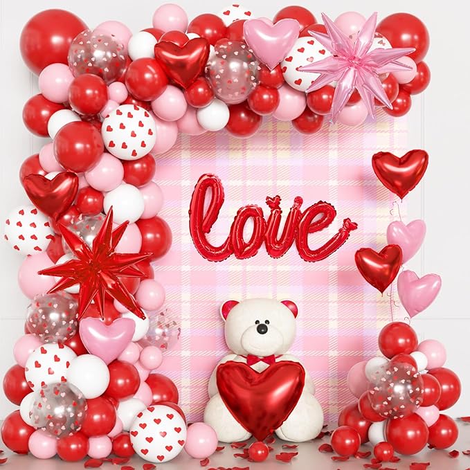 Ouddy Life 169Pcs Valentines Day Balloons Garland Arch Kit, Pink Red White Confetti Heart Balloon for Women Girls Valentine's Mother's Day Wedding Bachelorette Engagement Anniversary Party Decorations