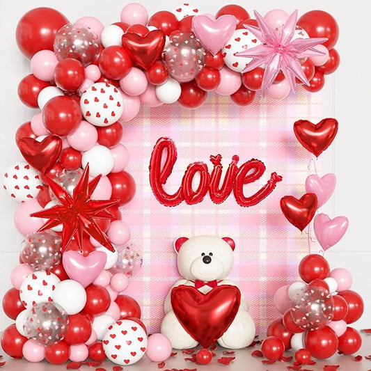 Ouddy Life 169Pcs Valentines Day Balloons Garland Arch Kit, Pink Red White Confetti Heart Balloon for Women Girls Valentine's Mother's Day Wedding Bachelorette Engagement Anniversary Party Decorations