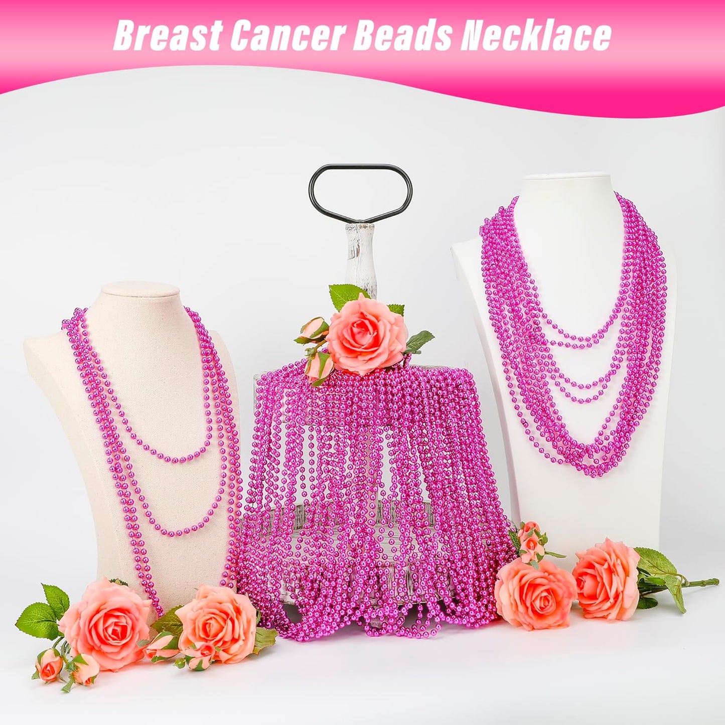 Breast Cancer Awareness Accessories - 100PCS Beads Bulk Decorations, Awareness Toy Necklaces, Party Parade Supplies Favors Stuff