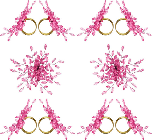 Napkin Rings Set of 12 for Dining Table Decoration Parties Everyday Metal Napkin Holder Leaf Pink (Pack of 12)