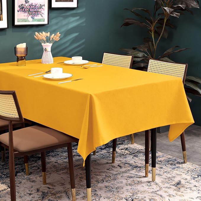 BALCONY & FALCON Table Cloth for 6 Foot Rectangle Tables – Waterproof, Wrinkle-Free Farmhouse Tablecloth for Dining, Kitchen, Wedding, Baby Shower & Holiday Gatherings (Yellow, 55" x 95")