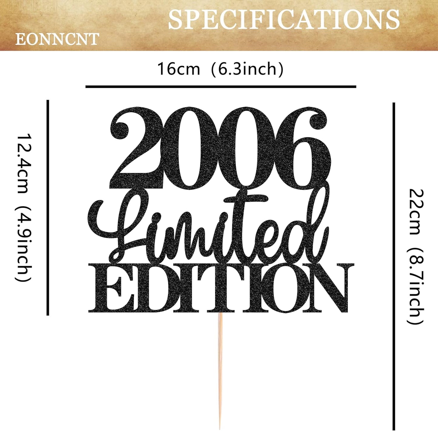 Limited EDITION 2006 Cake Topper - Black Glitter Happy 19th Birthday Party Cake Decoration Supplies, Cheer to 19 Years Cake Bunting Decor for 19th Birthday Party Photo Booth Props
