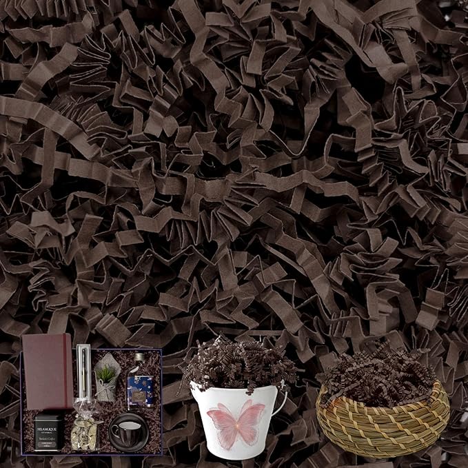Tisspoms Deep Coffee Crinkle Cut Paper Shred Filler, 2 LB Basket Filler Shredded Paper, Confetti Stuffing for Basket Filling, Halloween, Christmas, Birthdays, Gift Wrapping, Stuffer Party Supplies