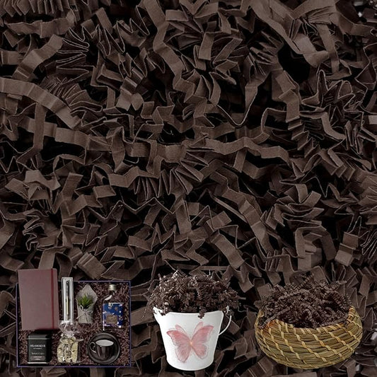 Tisspoms Deep Coffee Crinkle Cut Paper Shred Filler, 2 LB Basket Filler Shredded Paper, Confetti Stuffing for Basket Filling, Halloween, Christmas, Birthdays, Gift Wrapping, Stuffer Party Supplies