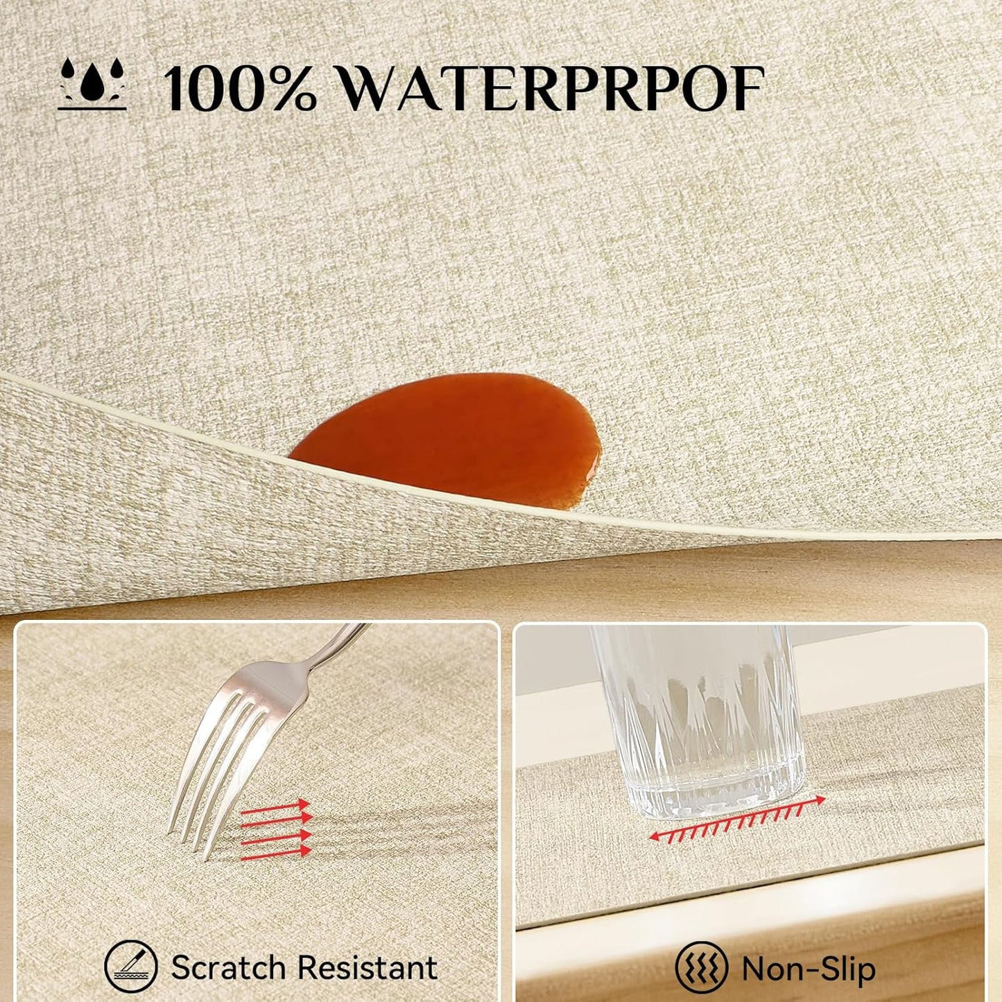 Softalker Vinyl Placemats Set of 8 - Faux Leather Heat Resistant Place Mats, 100% Waterproof Oilproof Wipe Clean Table Mats for Indoor & Outdoor Use, 17’’×12’’, Beige