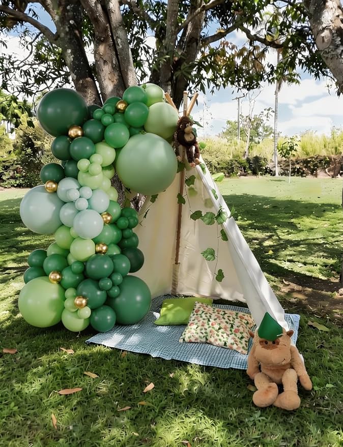 Green Balloon Arch Garland Kit,131PCS Shades of Green and Gold Balloon Arch, Latex Party Balloons in Different Sizes for St Patricks Day, Baby Shower, Birthday Decor
