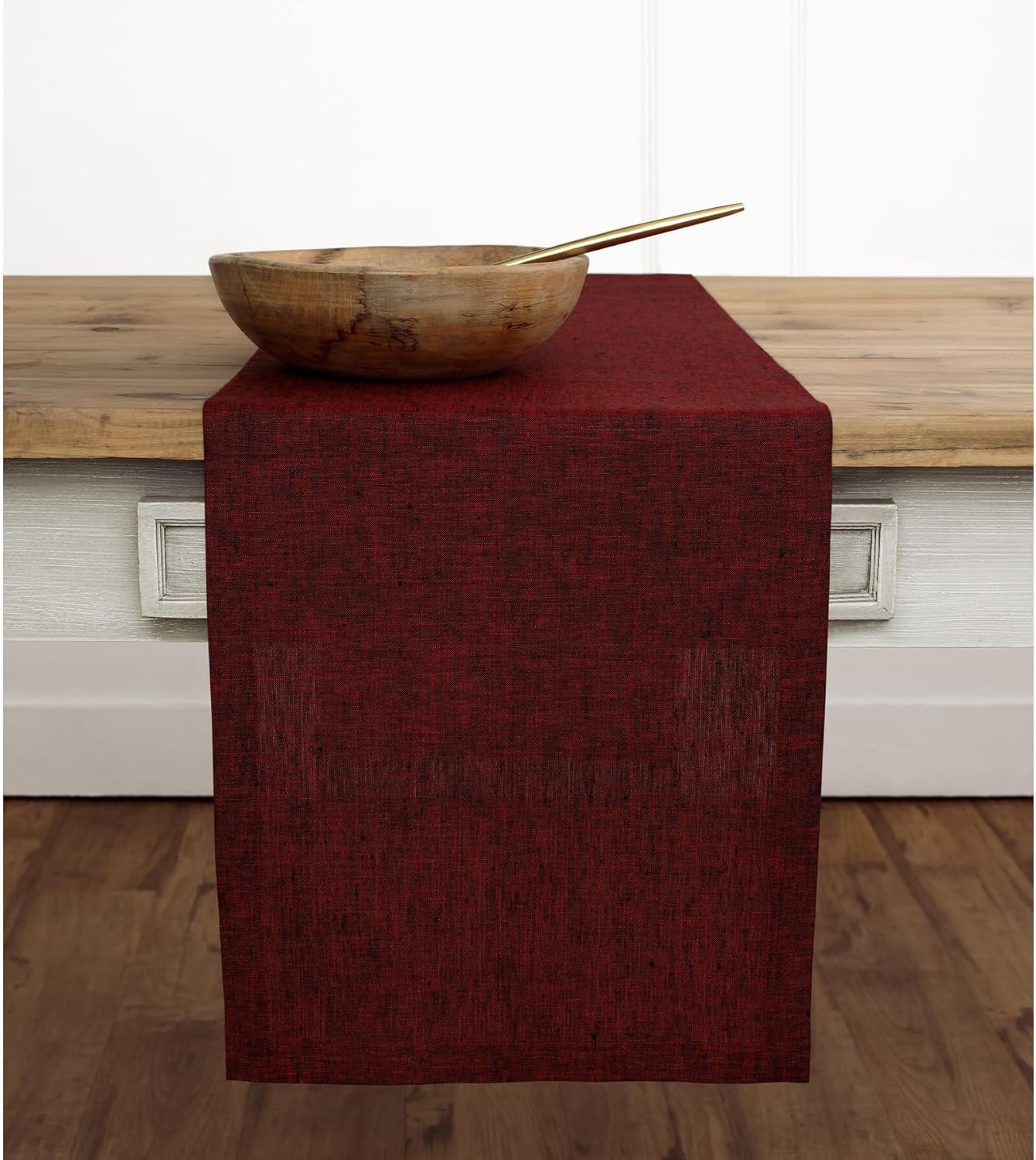 Solino Home Linen Small Table Runner 60 Inches - Athena, 100% Pure Linen Red Garnet Table Runner 14 x 60 Inch Ideal for Dresser and Coffee Tables - Fall, Autumn, Thanksgiving, Christmas, Holiday