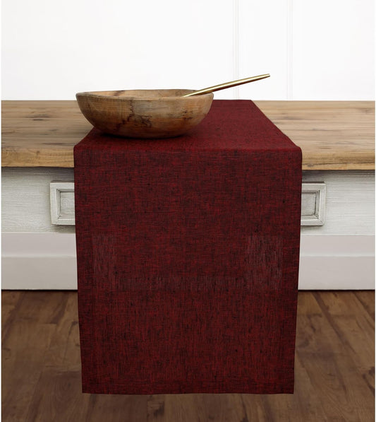 Solino Home Linen Table Runner 48 Inches - 100% Pure Linen Red Garnet Table Runner 14 x 48 Inch Ideal for Dresser and Coffee Tables - Fall, Autumn, Thanksgiving, Christmas, Holiday - Athena
