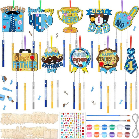 DoubleFill 30 Pack Father’s Day Wind Chime Craft Kit, DIY Paintable Wooden Wind Chimes with Tubes, Make Your Own Hanging Art Ornaments for Dad Birthday Gifts Party Decorations