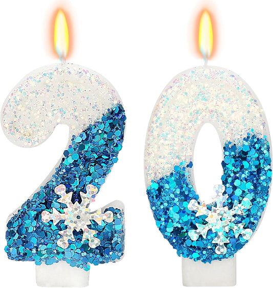 Snow Themed Birthday Candles, Birthday Candle for Party Supplies, Winter Birthday Party Supplies, 2.76 inch Number 20 Candle Cake Topper Decoration (Number 20)