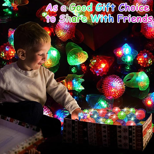 Valentines Day 200 Pcs Light Up Rings, New Year Glow In The Dark Party Supplies, 6 Style Flashing Glow In The Dark Rings for Adults & Kids, LED Ring for Birthday Party Favors, Concert, Raves, Halloween, Christmas