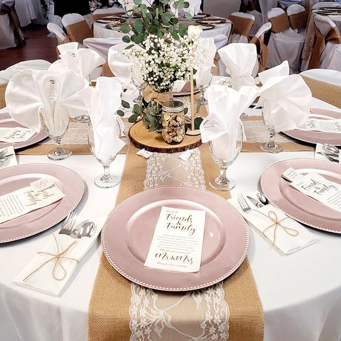 50 Pcs Rose Gold Charger Plates Bulk, 13" Round Beaded Plate Chargers, Decorative Dinner Chargers Plastic Table Charger for Wedding Holiday Party Baby Shower Event Decoration (Rose Gold)
