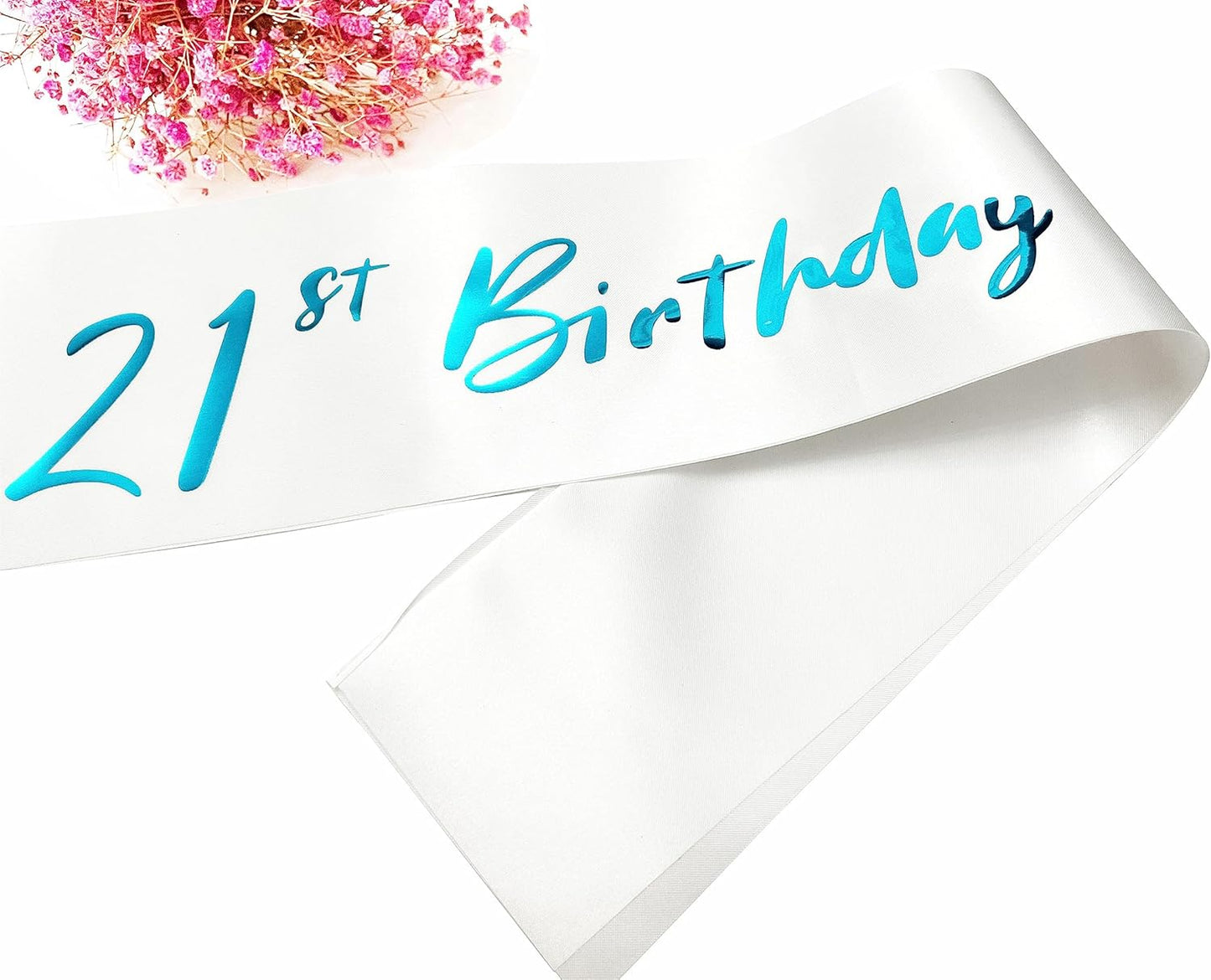 21st Birthday Sash, White Satin Soft Sashes with Blue Foil Letter, Birthday Decorations for Girls Happy 21st Birthday Party Favor Supplies,White Blue