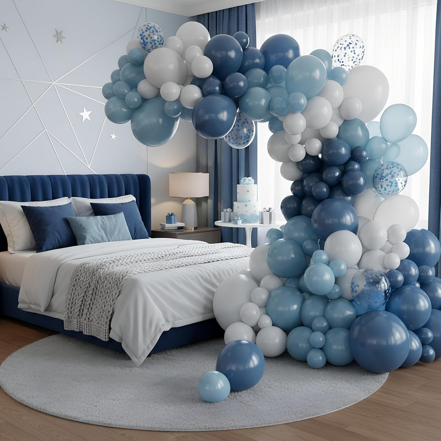Balloon Garland Arch Kit – 146 Pcs Dusty Blue, White, Light Blue & Confetti Balloons for Baby Shower, Birthday, Gender Reveal, Wedding Party – DIY Kit by Vellax™