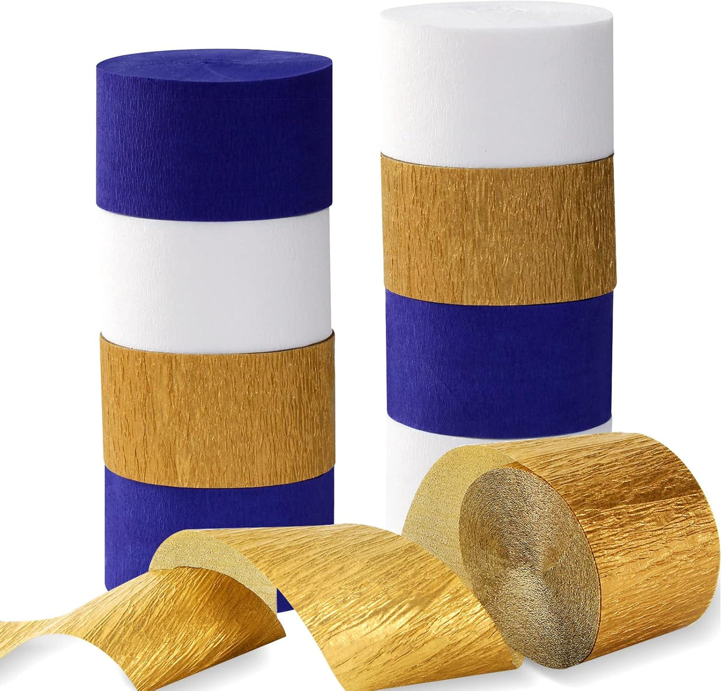 Navy-Blue White-Gold Crepe Paper Streamers - 9 Rolls Royal Blue Graduation 2025 Men Boy Birthday Party Decorations Streamer Wedding Bridal Shower Paper Garland Fathers Day Decor Panduola