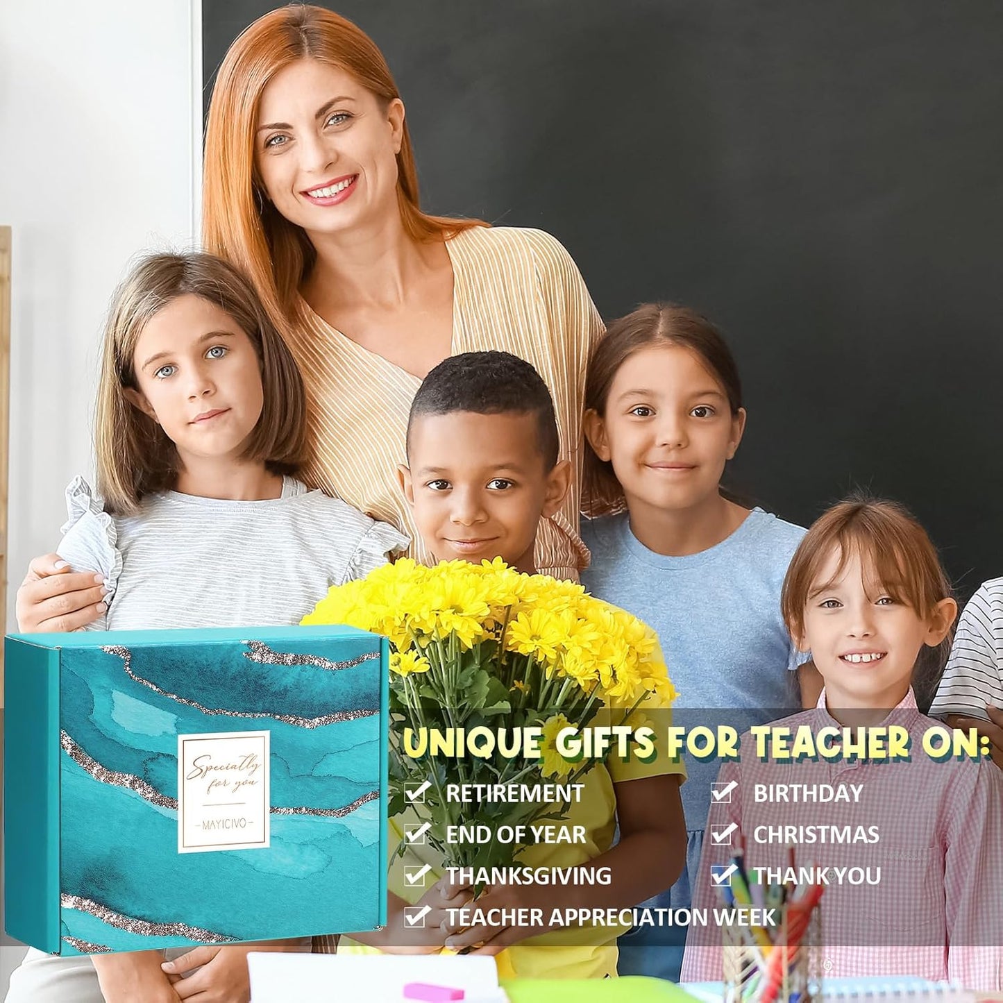 Best Teacher Christmas Appreciation Gifts for Women, End of Year Teacher Gifts from Student, Thank You Gift Basket Funny Daycare Teachers Unique Birthday Retired Gift for Teachers w/ Canvas Tote Bag