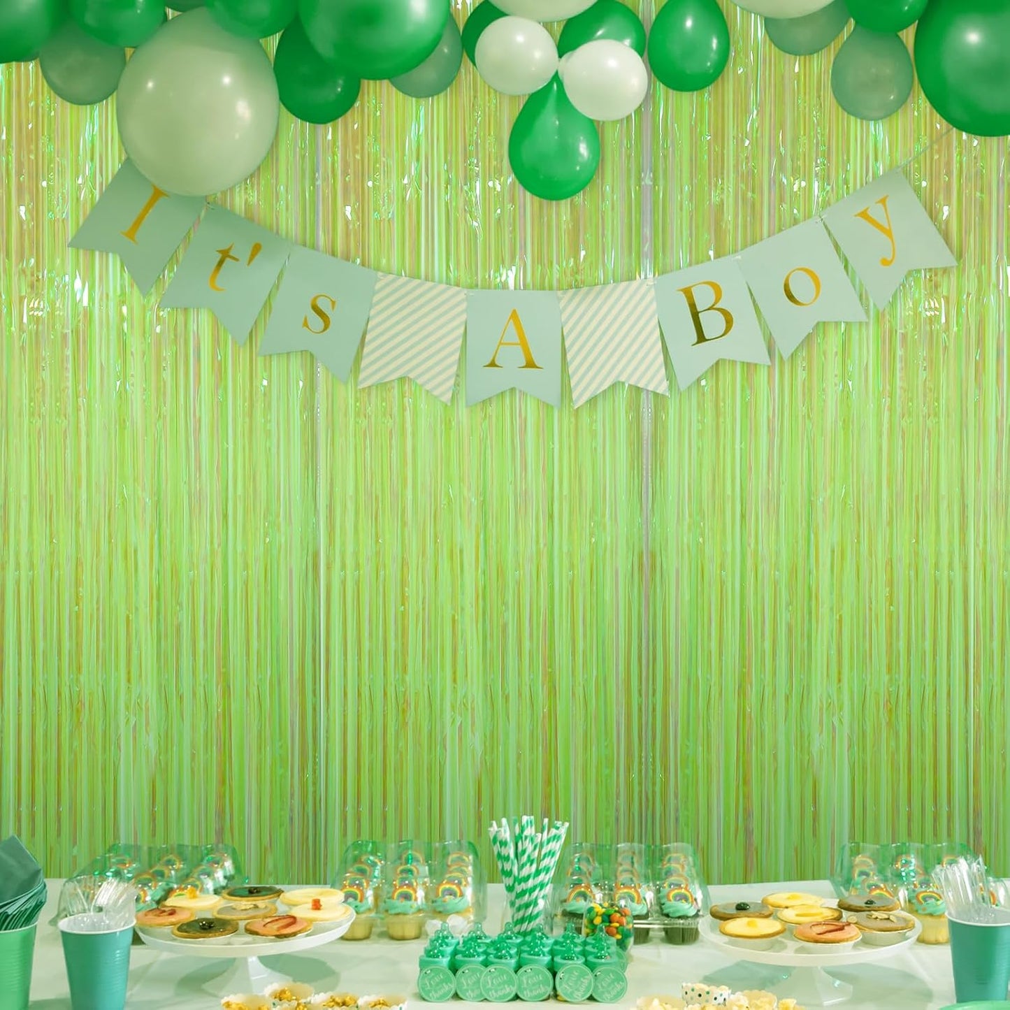 Accevo 3Pack Neon Green Party Streamers 3.2x8.2 Feet Metallic Foil Fringe Curtains Tinsel Streamers Party Decor Door Streamers Photo Booth for Christmas New Year St. Patrick's Day Party Decorations