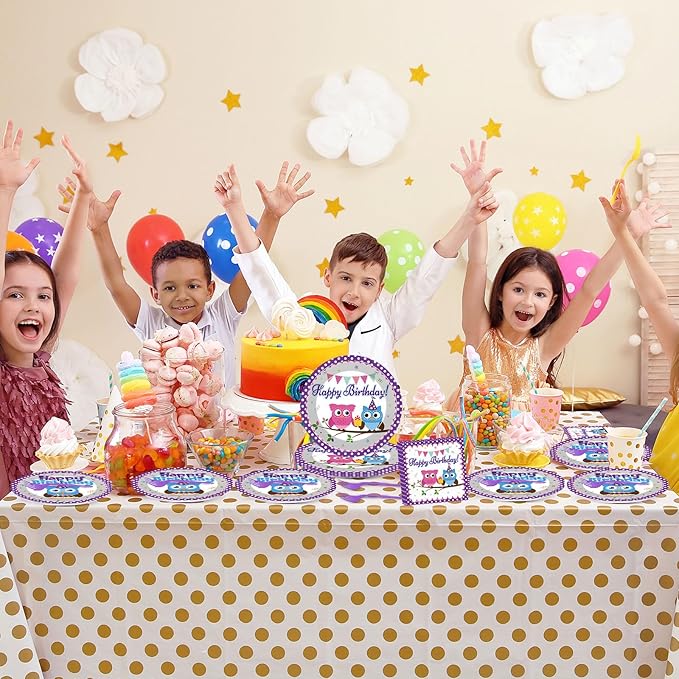 96Pcs Owl Birthday Party Supplies Owl Theme Paper Plates Napkins Animal Party Decorations Cute Owl Dinnerware Party Favor Boys Girls Baby Shower Tableware Serves 24