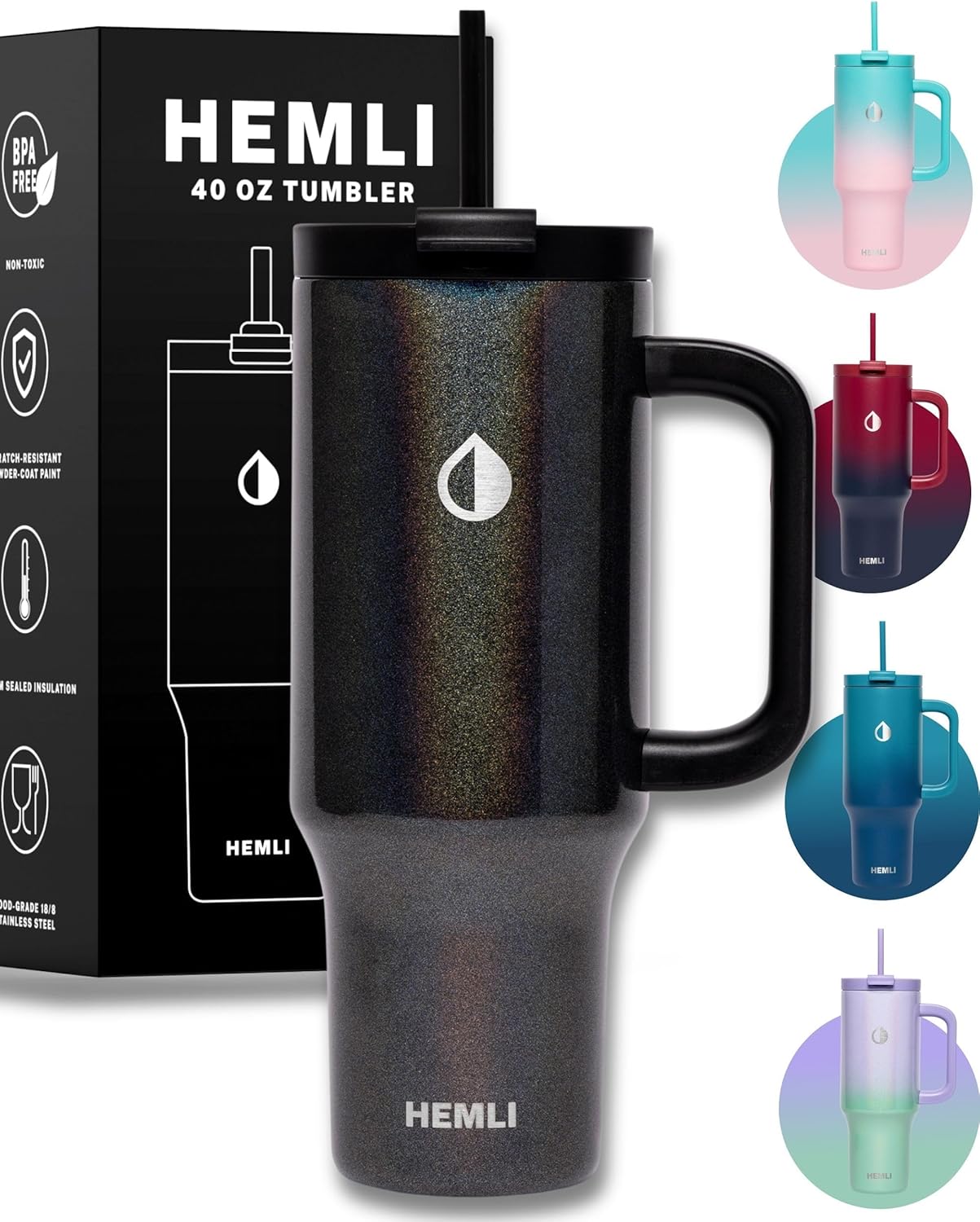 40 Oz Tumbler with Handle and Straw, Insulated Tumbler with Leakproof 2-in-1 Lid and Straw, Reusable and Portable Water and Coffee Stainless Steel Travel Mug, Vacuum Insulated