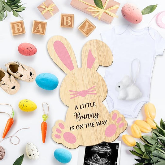 14Pcs Easter Pregnancy Announcement Set - Coming Soon Baby Announcement Props Ideas Include Easter Funny Bunny Shape Wooden Sign Wood Blocks Pregnancy Reveal Ideas for Grandparents Dad Husband Family