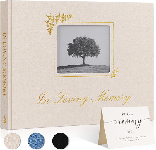 Lanpn Funeral Guest Book for Memorial Service, in Loving Memory Book for Funeral with Table Sign, Funeral Favors Sign in Books with Open Window for Guests Celebration of Life Guest Book, Beige