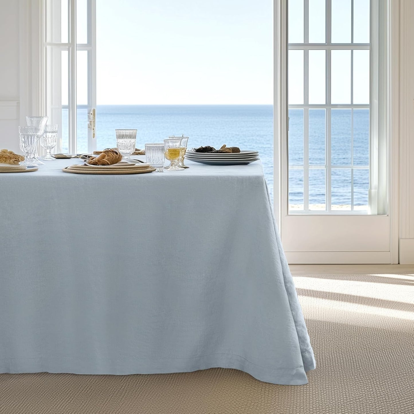 Linen World Blue Linen Tablecloth - 100% French Linen Table Cloth 90" x 60" Inch,Washable Rectangular Tablecloth for Dining,Outdoor,Weddings and Restaurants,Decorative Thanksgiving Christmas