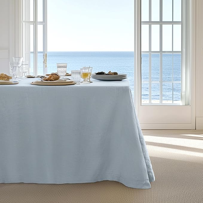 Linen World Blue Linen Tablecloth - 100% French Linen Table Cloth 108" x 60" Inch,Washable Rectangular Tablecloth for Dining,Outdoor,Weddings and Restaurants,Decorative Thanksgiving Christmas