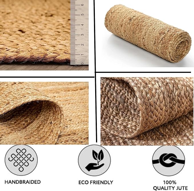 Hand Woven Natural Fiber Reversible High Traffic Resistant 100% Jute Burlap Braided Table Runner Area Rug 60 Inches Long Hand Crafted Rustic Vintage Dining (Natural Jute, 14" X 60" Inch)