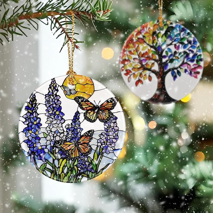 Butterfly & Lavender Ornament, Christmas Ornament – Christmas Tree Decor, Holiday Decoration, Stocking Stuffer, Festive Gift Idea, Gifts for Flower Lover, Butterfly Lover, and Friends
