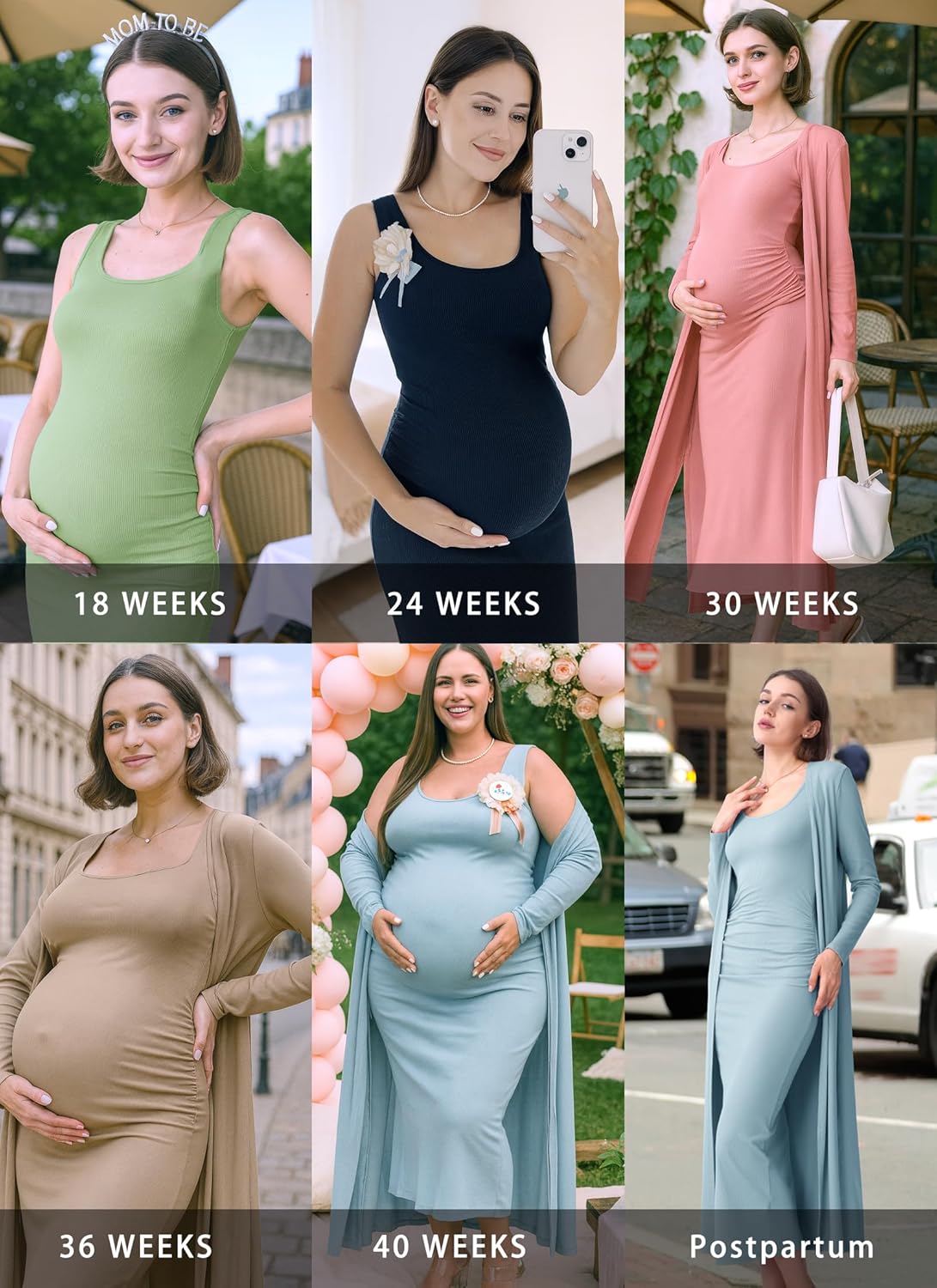 Rnxrbb 2 PCS Fall Winter Maternity Dress Cardigan Set Long Bodycon Maxi Formal Dresses Boho Baby Shower for Women