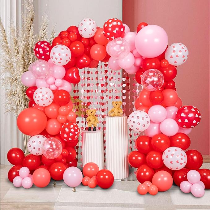 160pcs Valentine'S Balloon Arch Garland Kit Red and Pink Heart Kiss 3.2x6 Feet Love Backdrop for Mother's Day Wedding Engagement Birthday Party Day Decorations