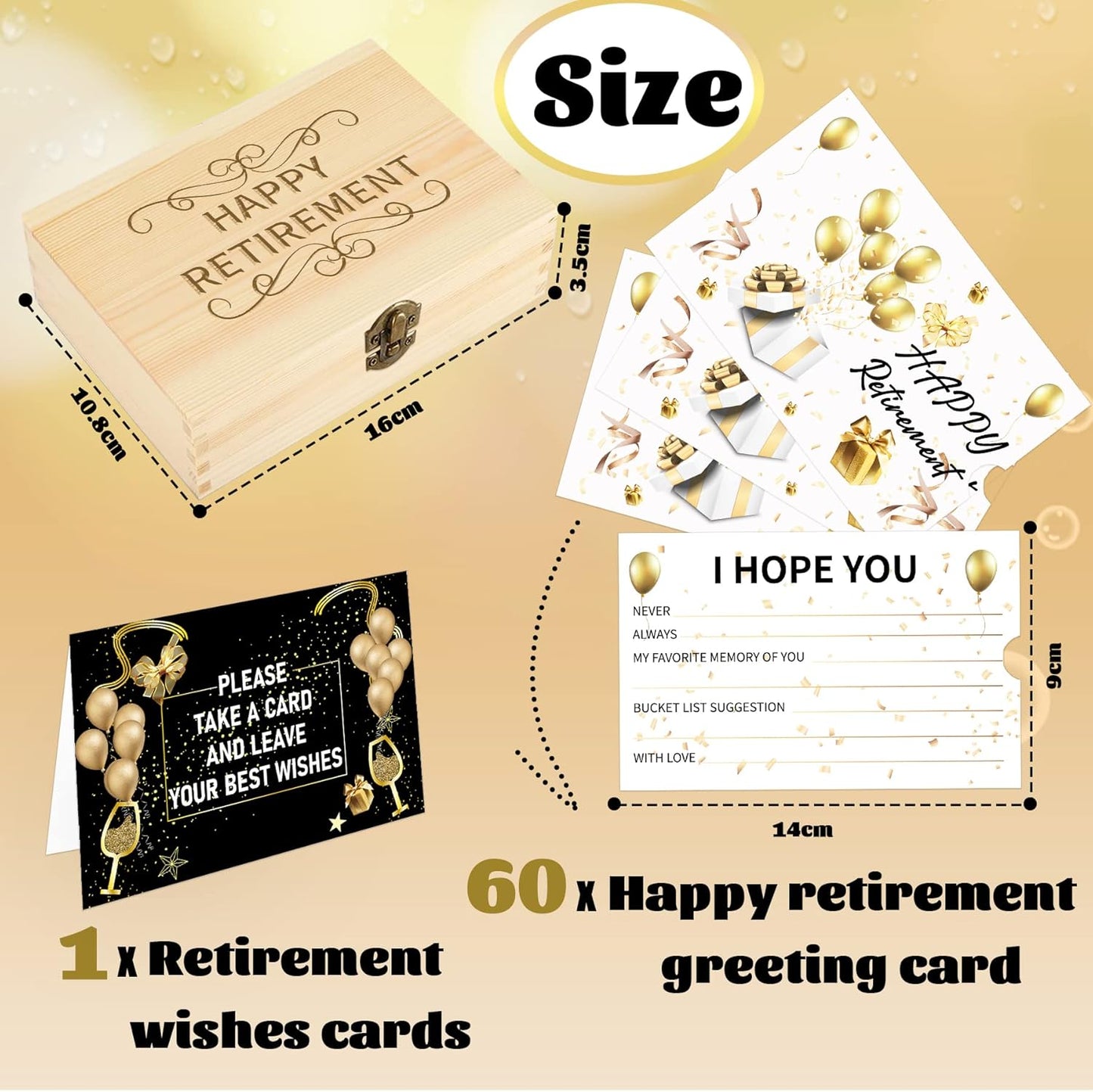 60PCS Retirement Card, Happy Wishes Card Box, Well Wish and Advice Congratulations Guest Book Cards, Retirement Party Favors and Going Away Party Decorations Supplies