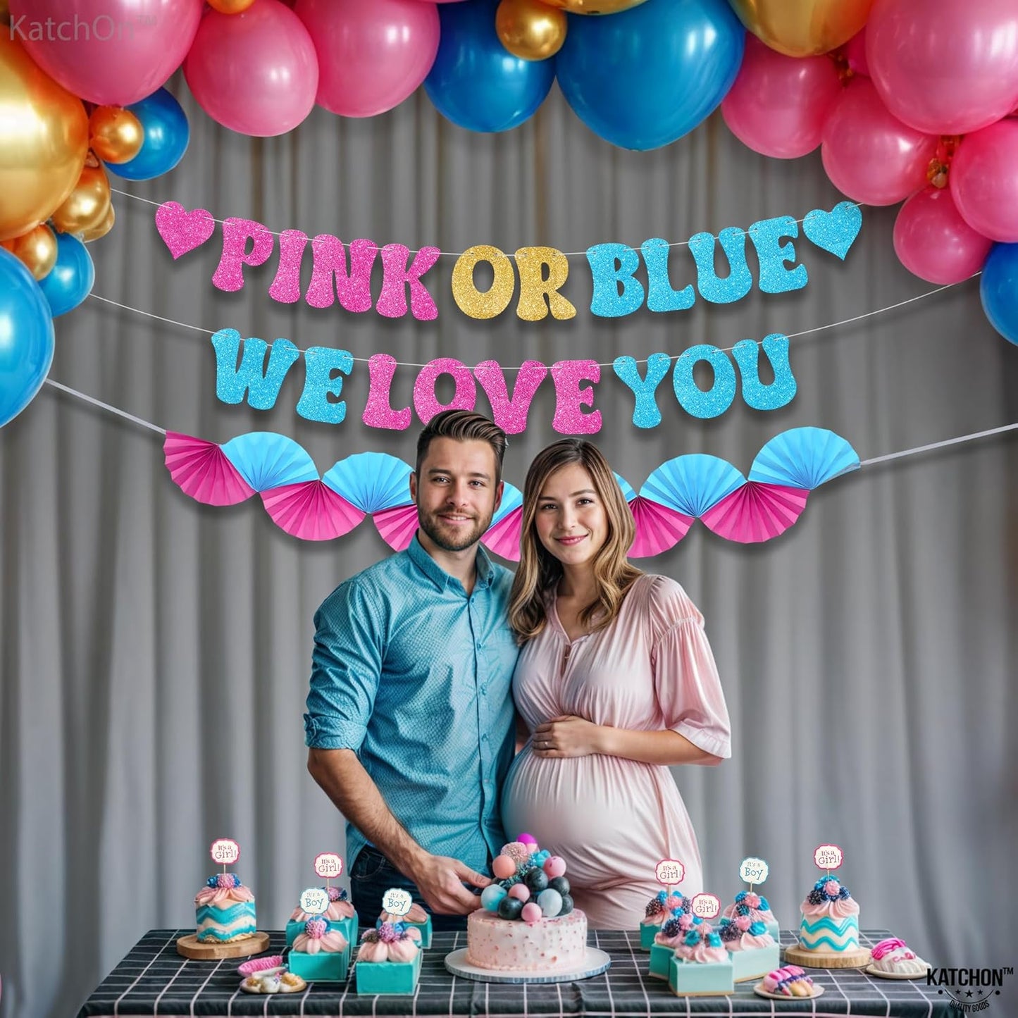 KatchOn Pink or Blue Fans and Heart Banner