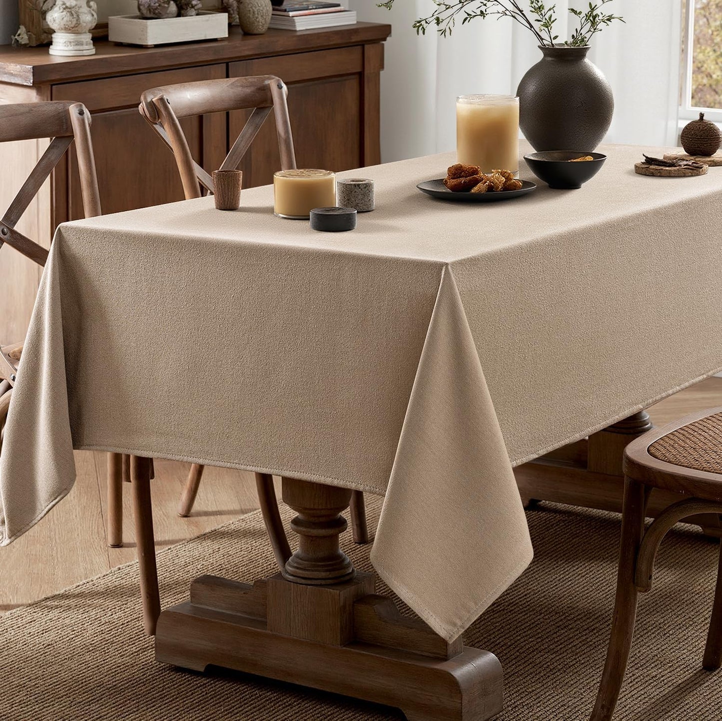 MIULEE Brown Linen Tablecloth 60x104 Inch Rectangle Table Cloth Waterproof,Stain Resistant & Wrinkle Resistant for Dining Party Wedding