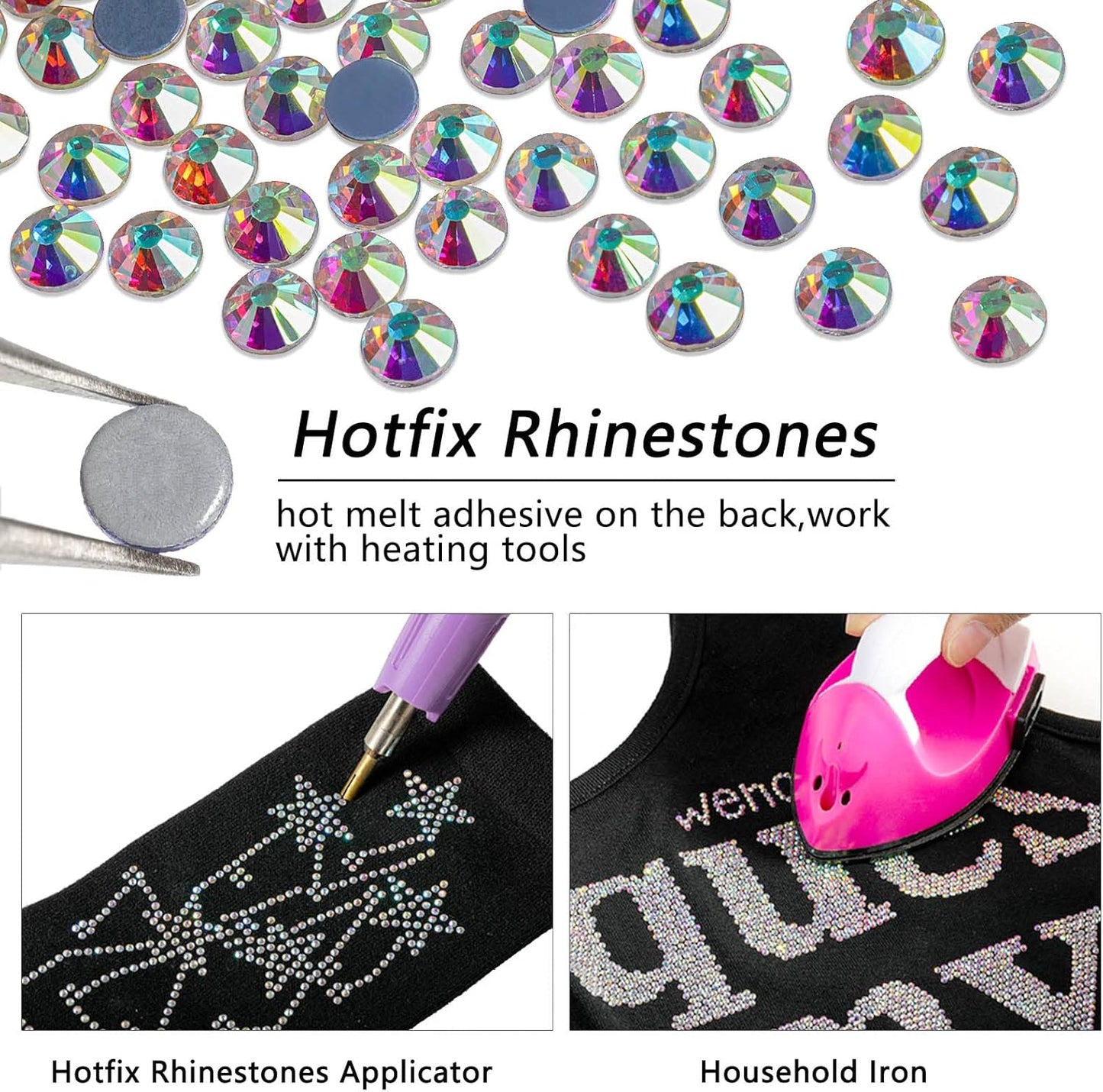 Beadsland Hotfix Rhinestones, Flatback Crystal Rhinestones for Crafts Clothes DIY Decoration, Crystal AB, SS34/288pcs, 7.0-7.3mm