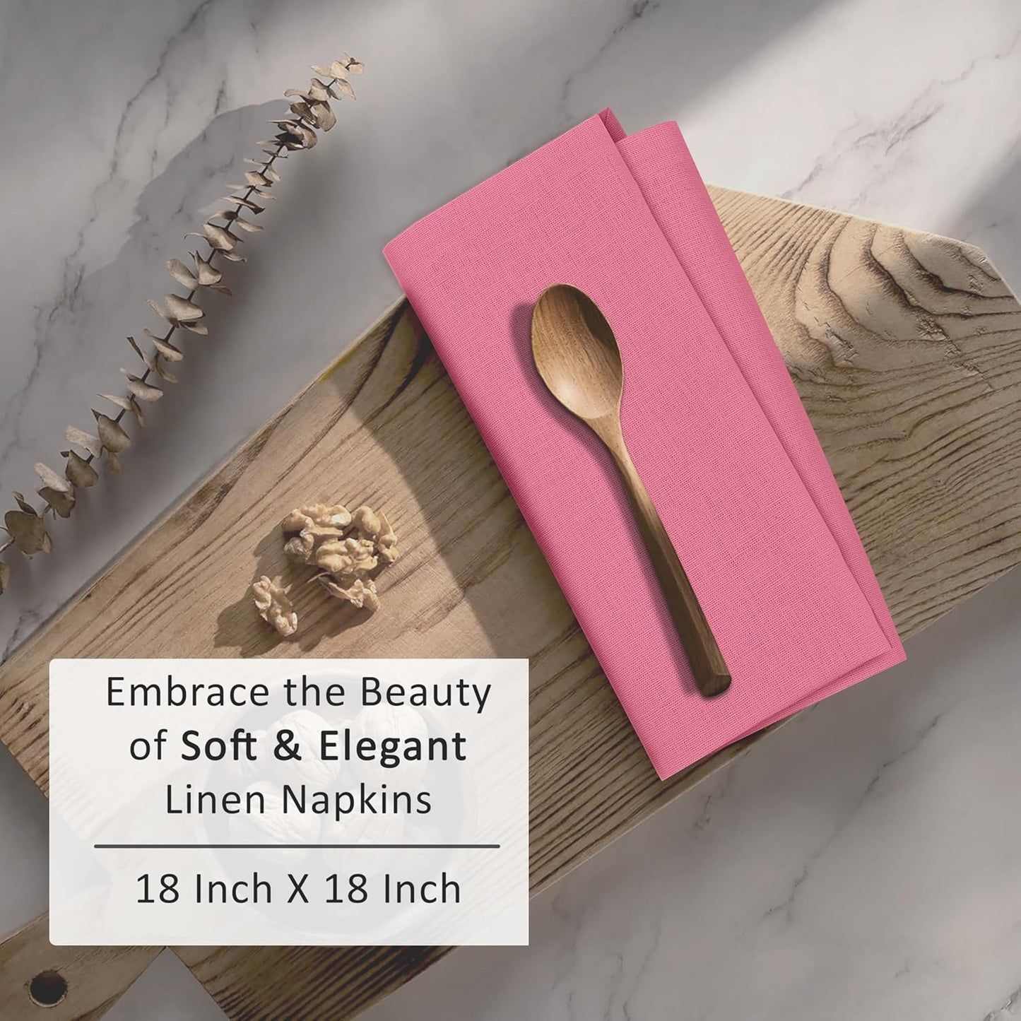 Ruvanti Linen Napkins Set of 6, 18x18 Cloth Napkins, Cotton Linen Blend Napkins Cloth Washable, Soft, Reusable Dinner Napkins for Wedding, Parties, Christmas, Thanksgiving, Everyday Use - Pink