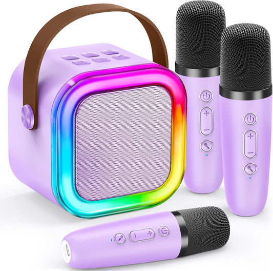 Mini Karaoke Machine for Kids, 2025 TOP Toys Christmas Birthday Gifts Ideas for Girls Ages 4, 5, 6, 7, 8, 9, 10, 12+ Years Old, Portable MP3 Player with 2 Wireless Mics for Party
