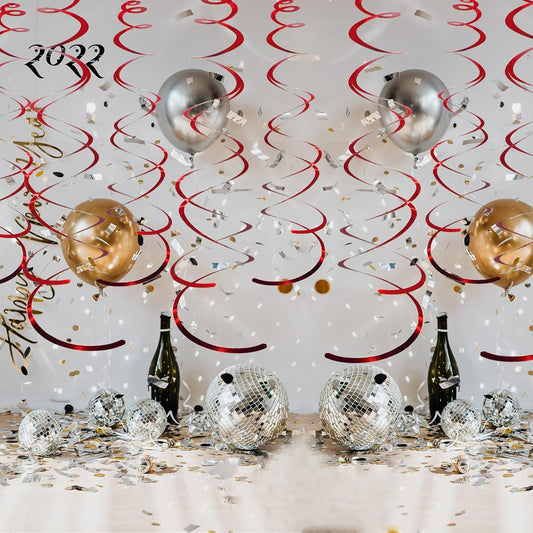 30 Pcs Red Hanging Swirl Party Decorations,Sparkle Red Birthday Ceiling Decorations,Streamers for Wedding Party Anniversary Graduation Christmas (Red)